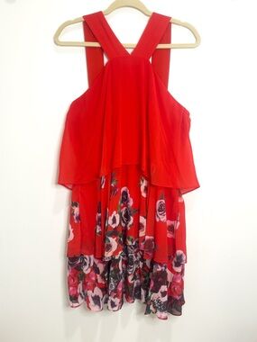 Badgley Mischka Tiered Floral Chiffon Fit Flare Dress Size 10 Occasion Cocktail